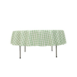 White Sage Green Seamless Buffalo Plaid Round Tablecloth, Gingham Polyester Checkered