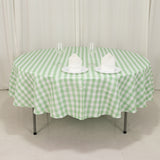 White Sage Green Seamless Buffalo Plaid Round Tablecloth, Gingham Polyester Checkered