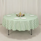 White Sage Green Seamless Buffalo Plaid Round Tablecloth, Gingham Polyester Checkered