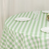 White Sage Green Seamless Buffalo Plaid Round Tablecloth, Gingham Polyester Checkered