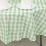 White Sage Green Seamless Buffalo Plaid Round Tablecloth, Gingham Polyester Checkered