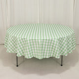 White Sage Green Seamless Buffalo Plaid Round Tablecloth, Gingham Polyester Checkered