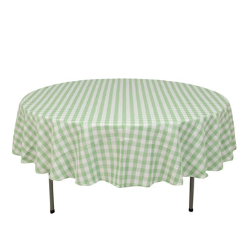 Polyester 90" Round Tablecloth White/Sage Green - Checkered Buffalo Plaid Table Cover