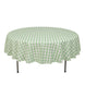 White Sage Green Seamless Buffalo Plaid Round Tablecloth, Gingham Polyester Checkered