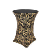 Black Gold Wave Embroidered Sequin Cocktail Spandex Table Cover#whtbkgd