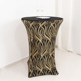 Black Gold Wave Embroidered Sequin Cocktail Spandex Table Cover