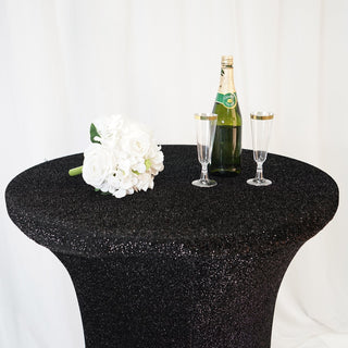 Black Metallic Shiny Glittered Spandex Cocktail Table Cover