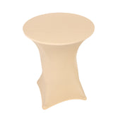 Beige Highboy Spandex Cocktail Table Cover, Fitted Stretch Tablecloth