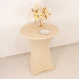 Beige Highboy Spandex Cocktail Table Cover, Fitted Stretch Tablecloth