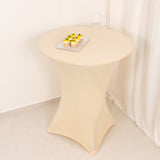 Beige Highboy Spandex Cocktail Table Cover, Fitted Stretch Tablecloth