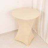 Beige Highboy Spandex Cocktail Table Cover, Fitted Stretch Tablecloth