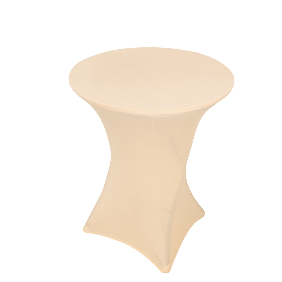 Beige Highboy Spandex Cocktail Table Cover, Fitted Stretch Tablecloth