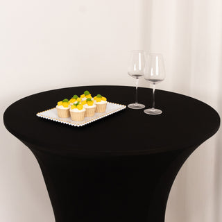 <span style="background-color:transparent;color:#000000;">Durable Black Spandex High Top Table Cover</span>