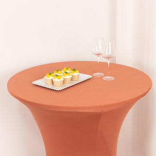 <span style="background-color:transparent;color:#000000;">Durable Terracotta (Rust) Spandex High Top Table Cover</span>