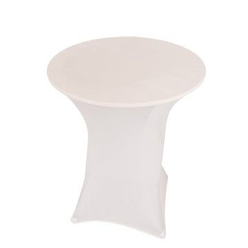 White Highboy Spandex Cocktail Table Cover, Fitted Stretch Tablecloth for 33"-36" Dia High Top Tables