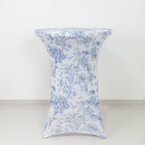 Spandex Round Cocktail Table Cover – Blue & White French Toile