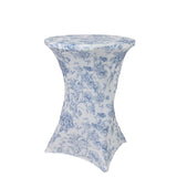 Spandex Round Cocktail Table Cover – Blue & White French Toile