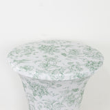 Spandex Round Cocktail Table Cover – Dusty Sage Green & White French Toile