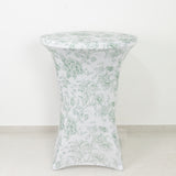 Spandex Round Cocktail Table Cover – Dusty Sage Green & White French Toile