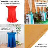 Gold Round Heavy Duty Spandex Cocktail Table Cover With Natural Wavy Drapes