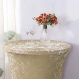 Beige Crushed Velvet Spandex Fitted Round Highboy Cocktail Table Cover