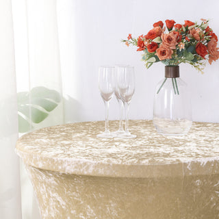 Why Choose the Beige Crushed Velvet Spandex Fitted Round Highboy Cocktail Table Cover?
