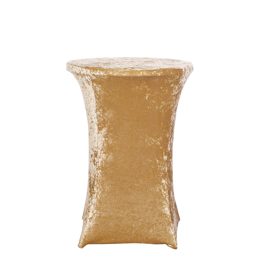 Champagne Crushed Velvet Spandex Fitted Round Highboy Cocktail Table Cover#whtbkgd