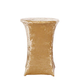 Champagne Crushed Velvet Spandex Fitted Round Highboy Cocktail Table Cover#whtbkgd