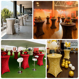 Stylish event tables in various colors and settings for elegant gatherings.
