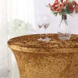 Gold Crushed Velvet Spandex Fitted Round Highboy Cocktail Table Cover