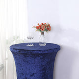 Navy Blue Crushed Velvet Spandex Fitted Round Highboy Cocktail Table Cover