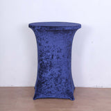 Navy Blue Crushed Velvet Spandex Fitted Round Highboy Cocktail Table Cover