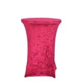 Red Crushed Velvet Spandex Fitted Round Highboy Cocktail Table Cover#whtbkgd