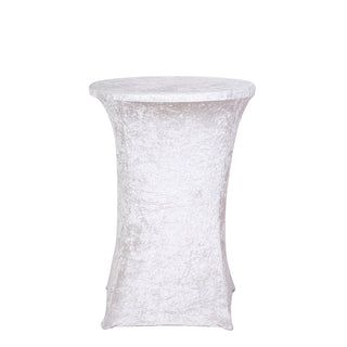 Create an Unforgettable Ambiance with the White Crushed Velvet Spandex Fitted Round Highboy Cocktail Table Cover