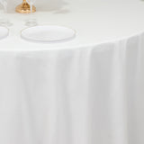 120inch White Cotton Blend Round Tablecloth Seamless for 5 Foot Table