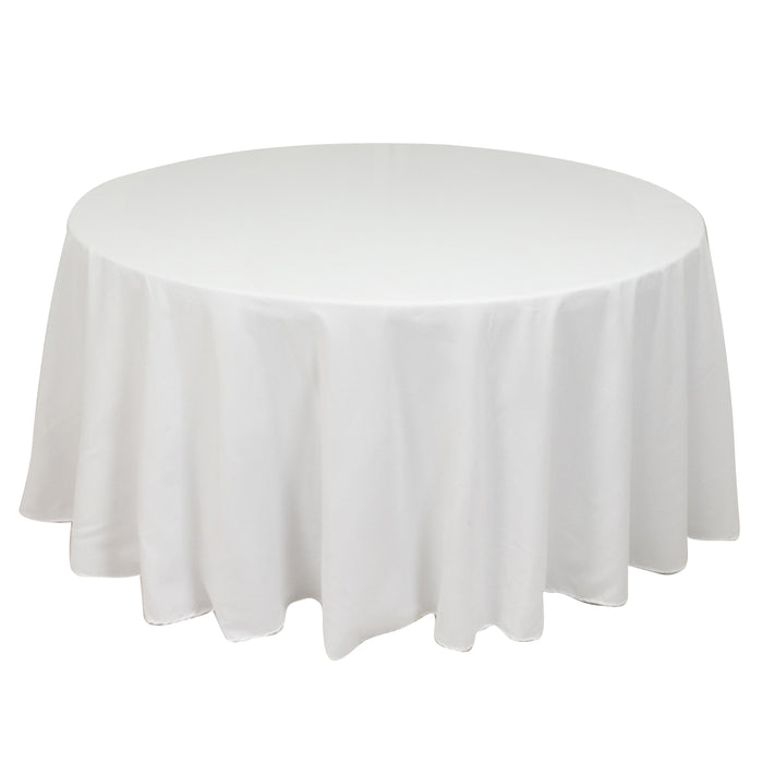 120inch White Cotton Blend Round Tablecloth Seamless for 5 Foot Table