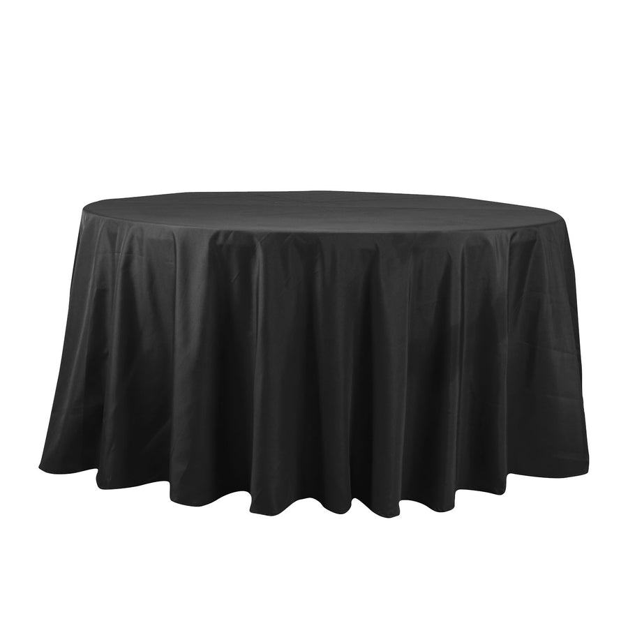 132inch Black Cotton Blend Round Tablecloth Seamless for 6 Foot Table