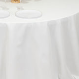 132inch White Cotton Blend Round Tablecloth Seamless for 6 Foot Table