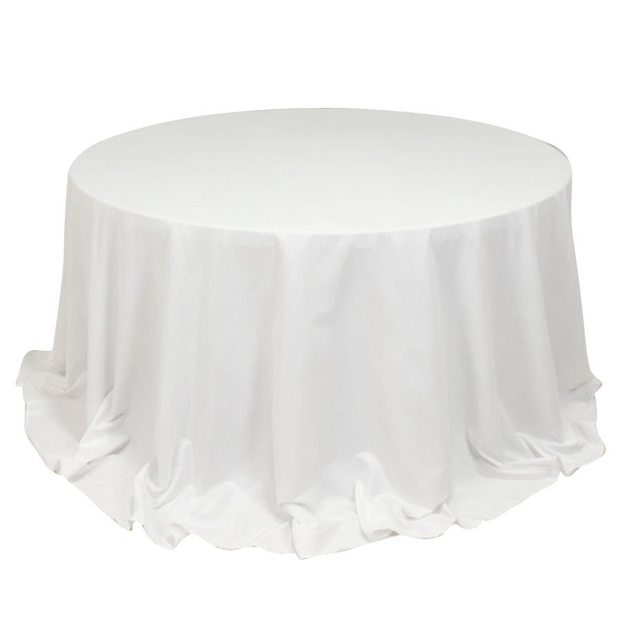 132inch White Cotton Blend Round Tablecloth Seamless for 6 Foot Table