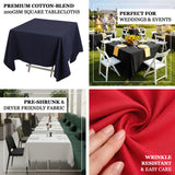 Premium cotton-blend tablecloths in various colors for weddings and events.