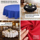 Premium cotton-blend round tablecloths in various colors, seamless design, durable & wrinkle-resi...