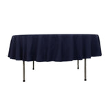 Navy Blue Seamless Cotton Blend Round Tablecloth - 90inch