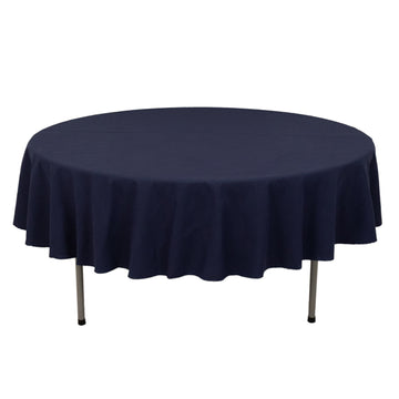 Cotton Blend 90" Round Tablecloth Navy Blue - Wrinkle-Resistant Table Cover