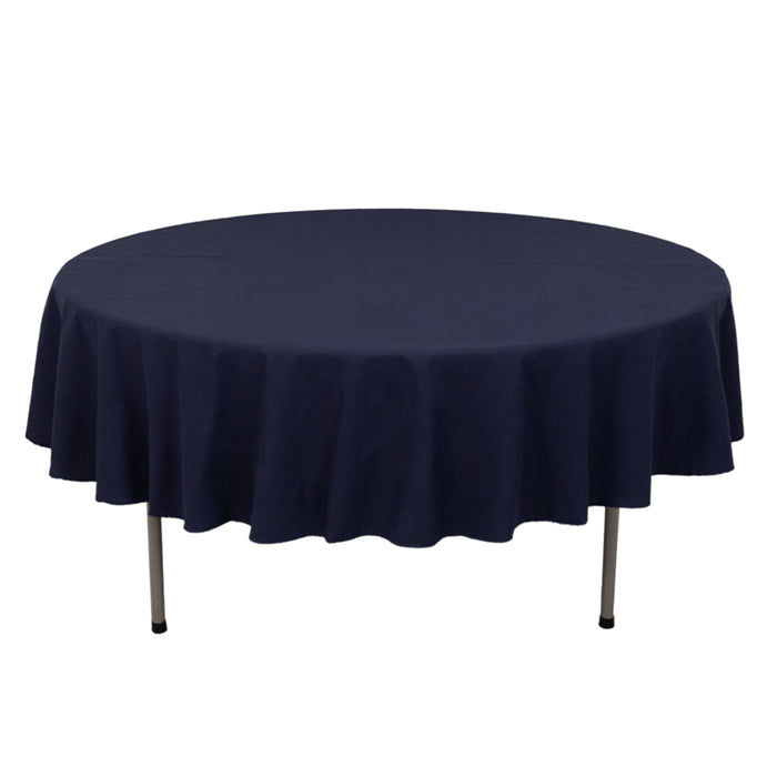 Navy Blue Seamless Cotton Blend Round Tablecloth - 90inch