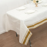 White Airlaid Paper Rectangle Tablecloth with Gold Striped Border,