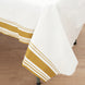 White Airlaid Paper Rectangle Tablecloth with Gold Striped Border,