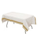 White Airlaid Paper Rectangle Tablecloth with Gold Striped Border,