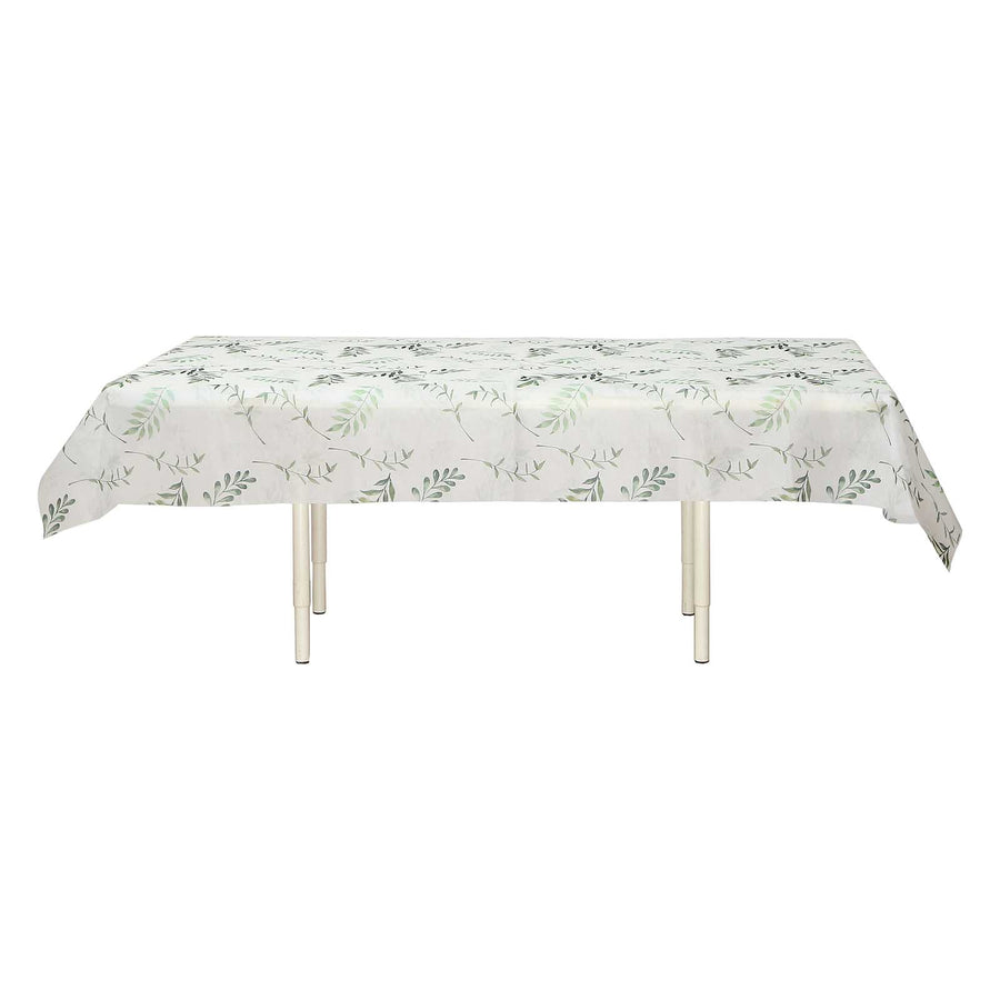 60x102inch White Green Non-Woven Rectangular Table Cover With Olive Leaves Print, Spring#whtbkgd