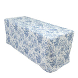 French Toile Fitted Tablecloth 6ft – Blue & White Rectangular Polyester Wrinkle-Resistant Table