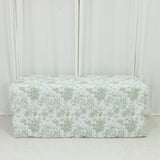 French Toile Fitted Tablecloth 6ft – Dusty Sage Green & White Rectangular Polyester